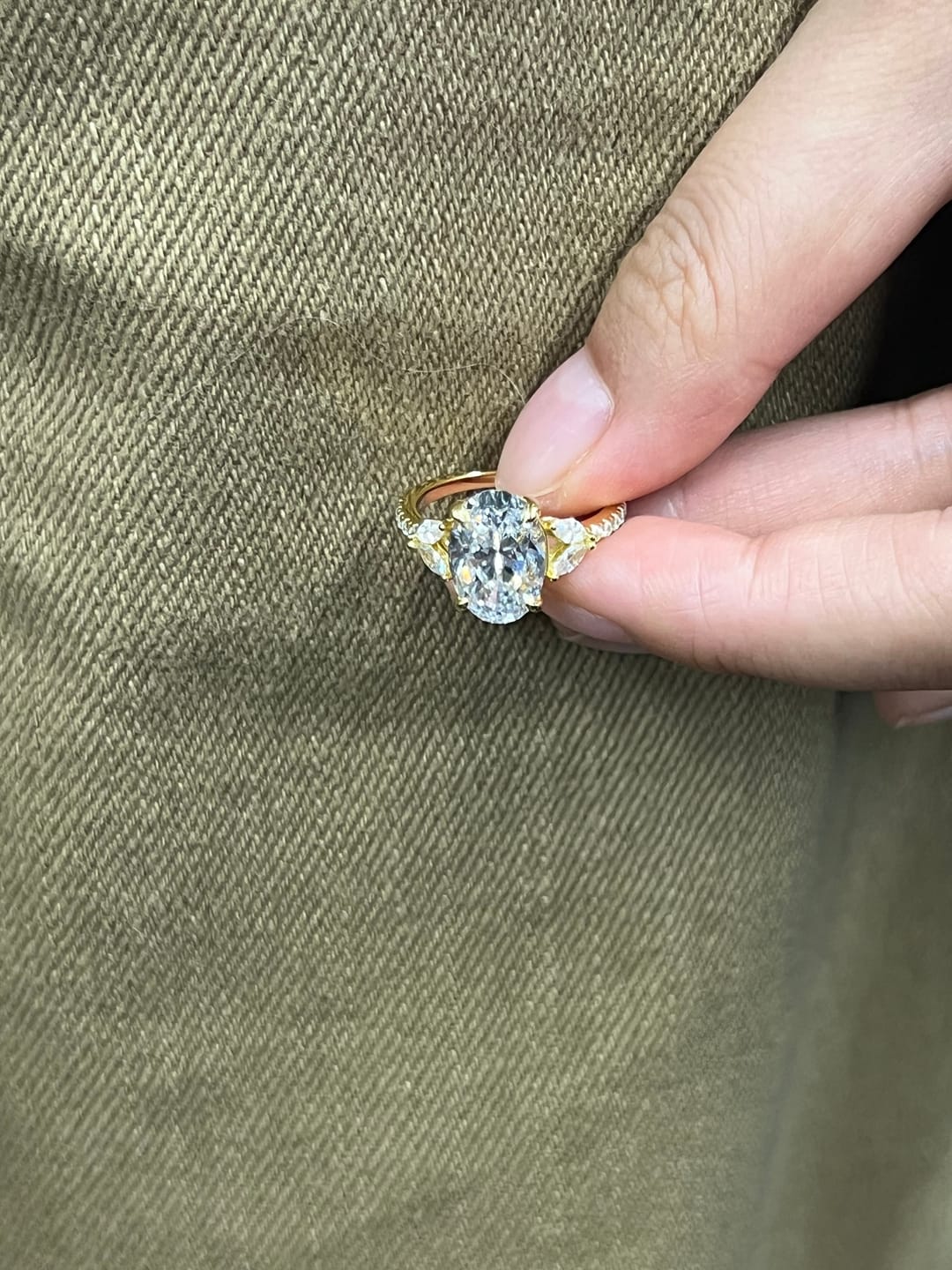 Customer photo review of Louily Sparkle Five Stone Yellow Gold Oval Cut Engagement Ring In Sterling Silver
