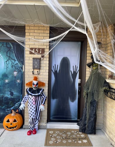 Customer photo review of Ghost Shadow Of A Women Behind The Matte Front Door Cover Wrap Mural