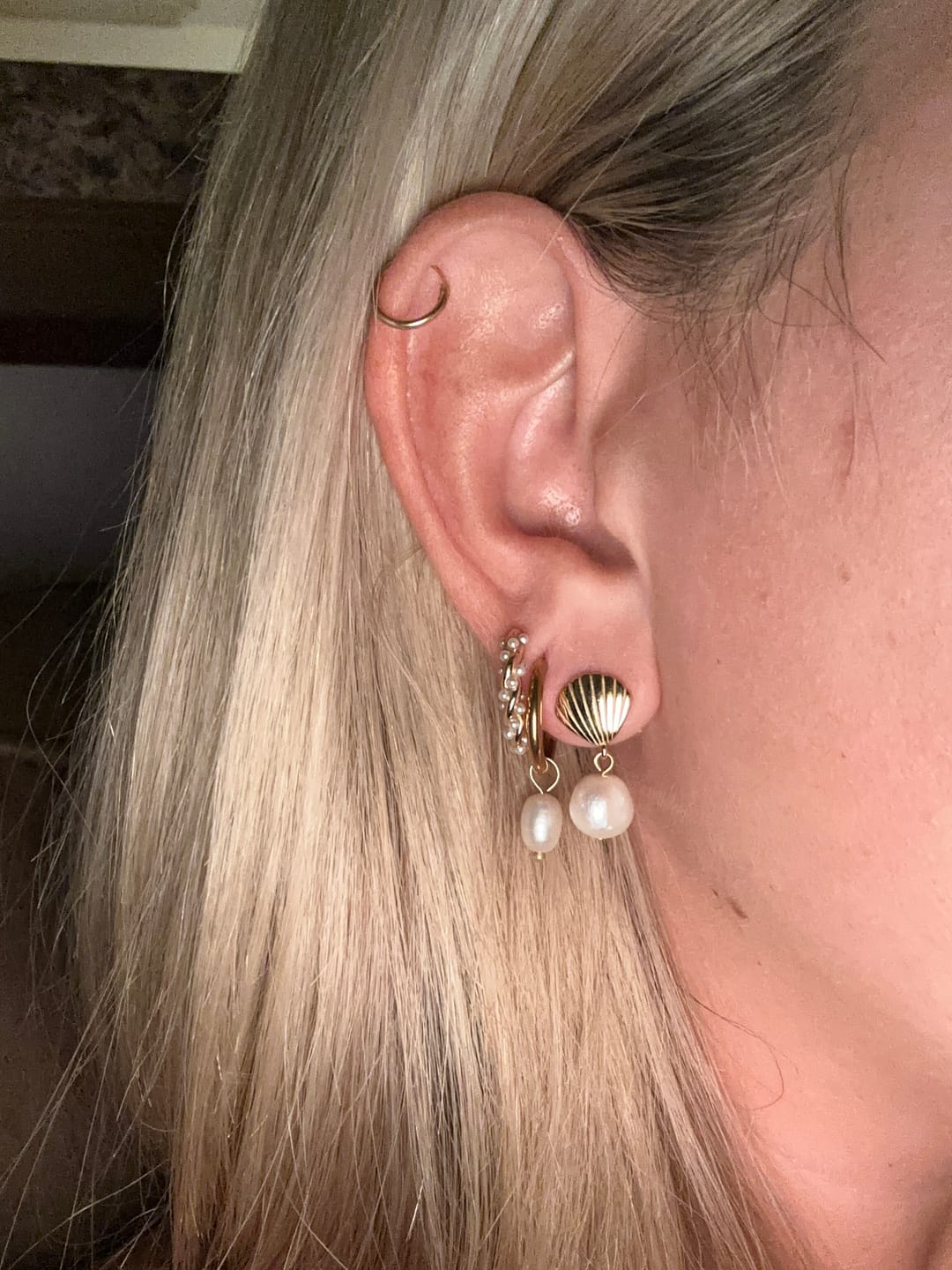 Customer photo review of Freshwater Pearl & Gold Shell Earrings