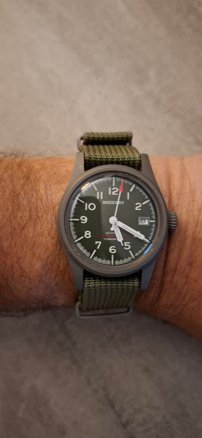 Customer photo review of LANDMASTER - 100M Waterproof Titanium Automatic Field Watch | Green