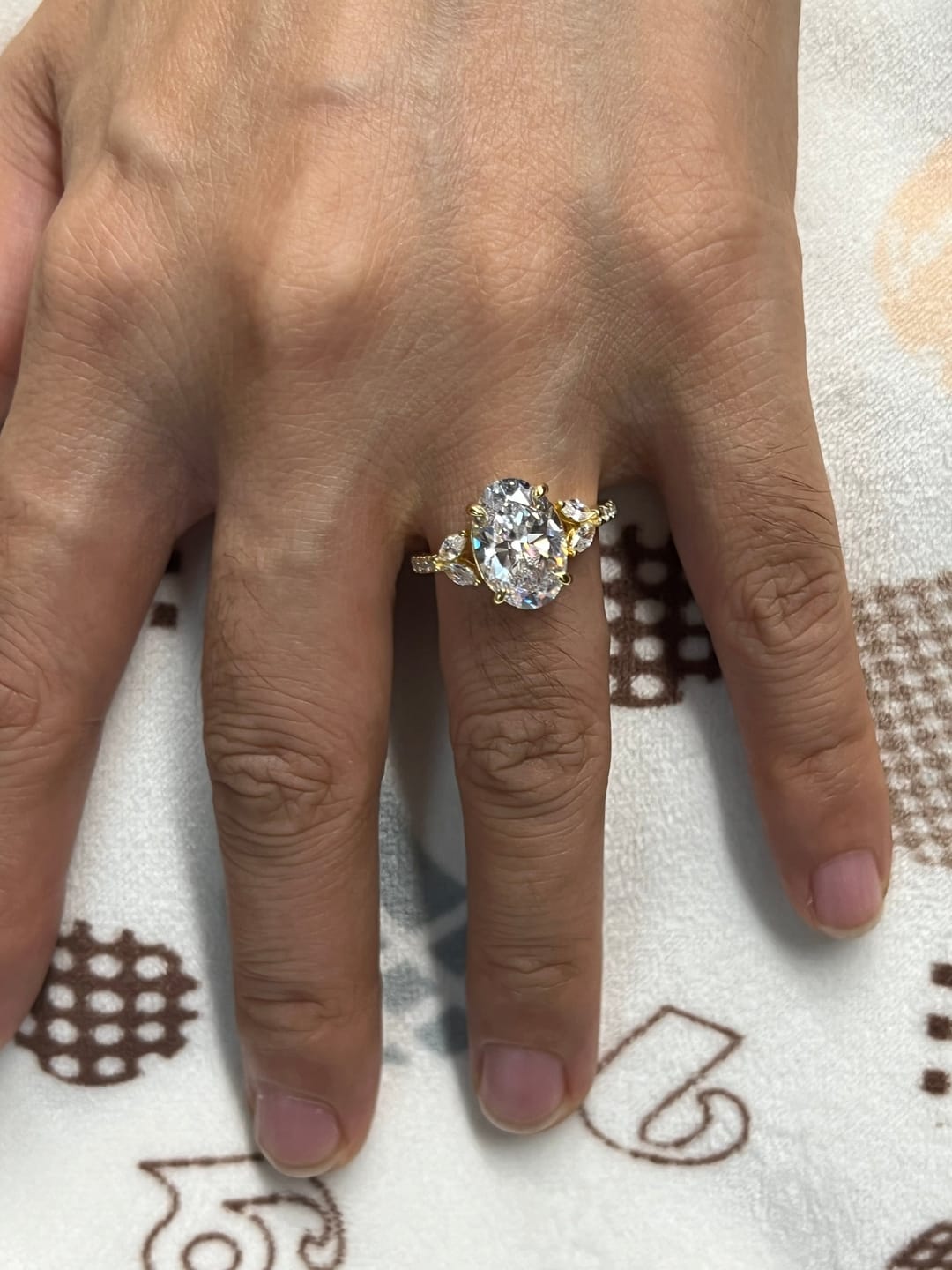 Customer photo review of Louily Sparkle Five Stone Yellow Gold Oval Cut Engagement Ring In Sterling Silver