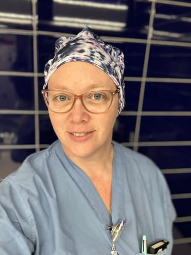 Customer photo review of Scrub Hat - Moody Tie Dye