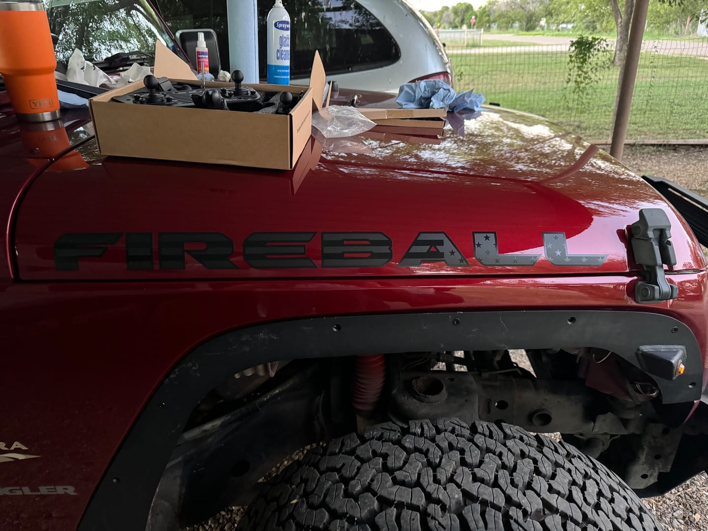 Customer photo review of Premium Black Flag Hood Lettering | Set of 2