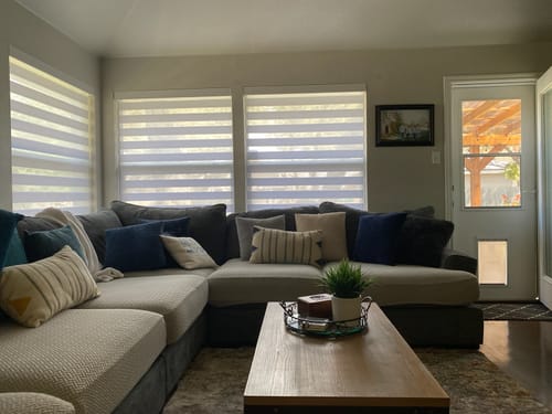 Customer photo review of SmartWings Motorized Zebra Shades 60% Blackout Translucent 75mm Eloise