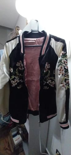 Customer photo review of Double Sided Floral Autumn Embroidered Bomber Jacket