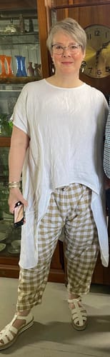 Customer photo review of Dream Pant in Cotton Gingham Latte