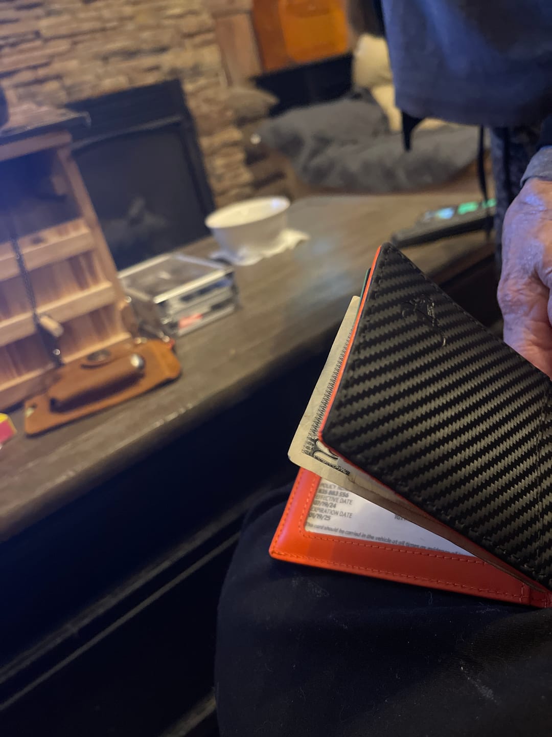 Customer photo review of Geneva Black & Orange Leather Wallet