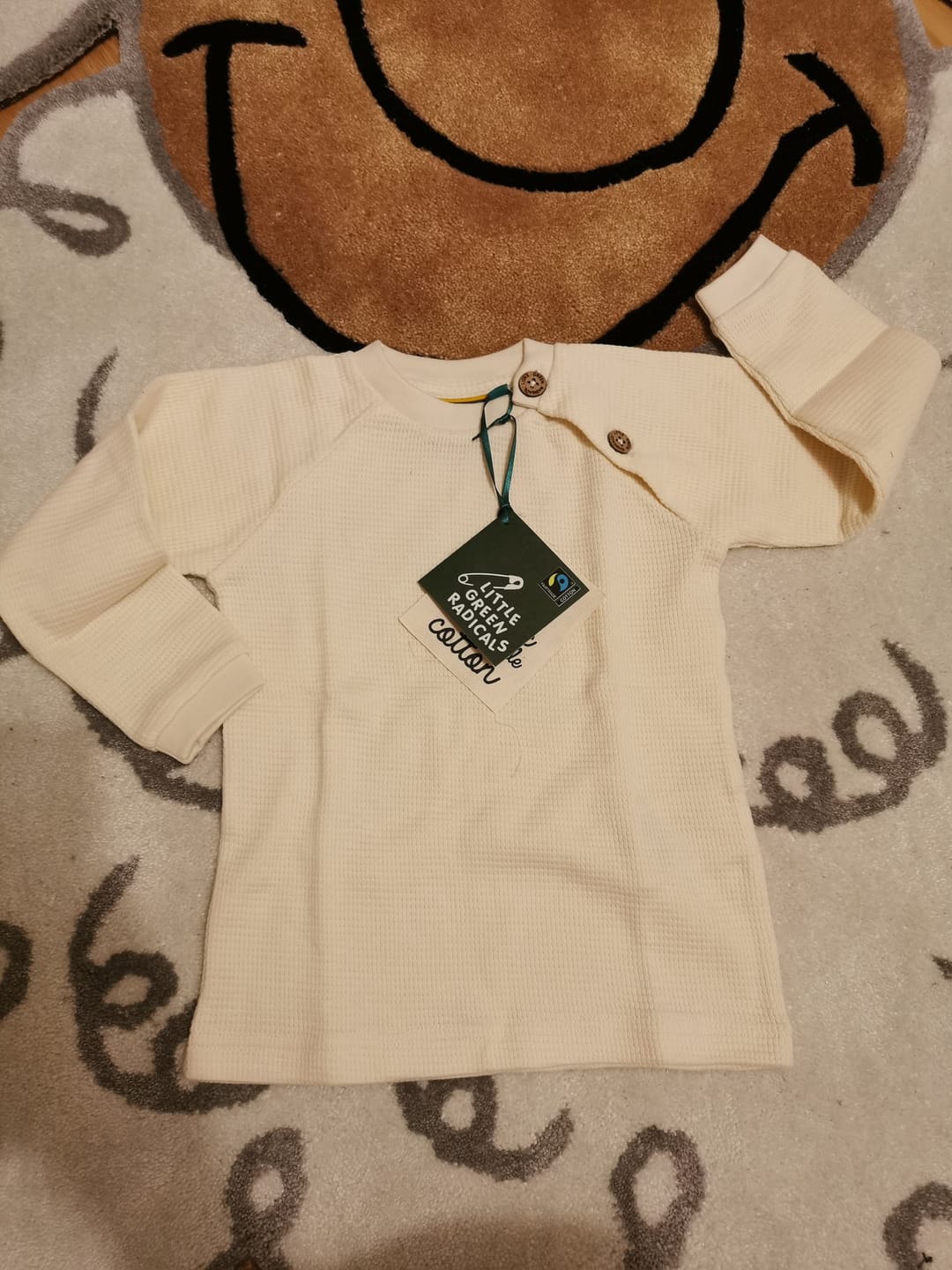 Customer photo review of Cream Waffle Long Sleeve Button Raglan T-Shirt