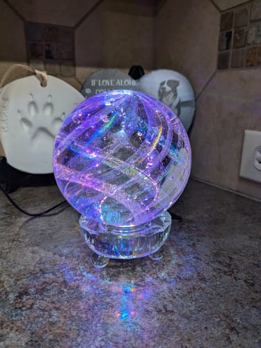 Customer photo review of Illuminated Dichroic Rainbow Orb with Cremains