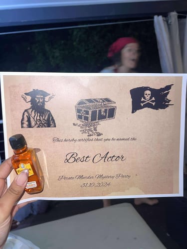 Customer photo review of Pirate Murder Mystery Host Your Own Game Kit