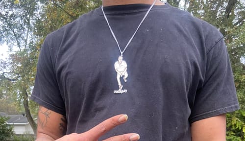 Customer photo review of Custom Photo Engraved Pendant Necklace