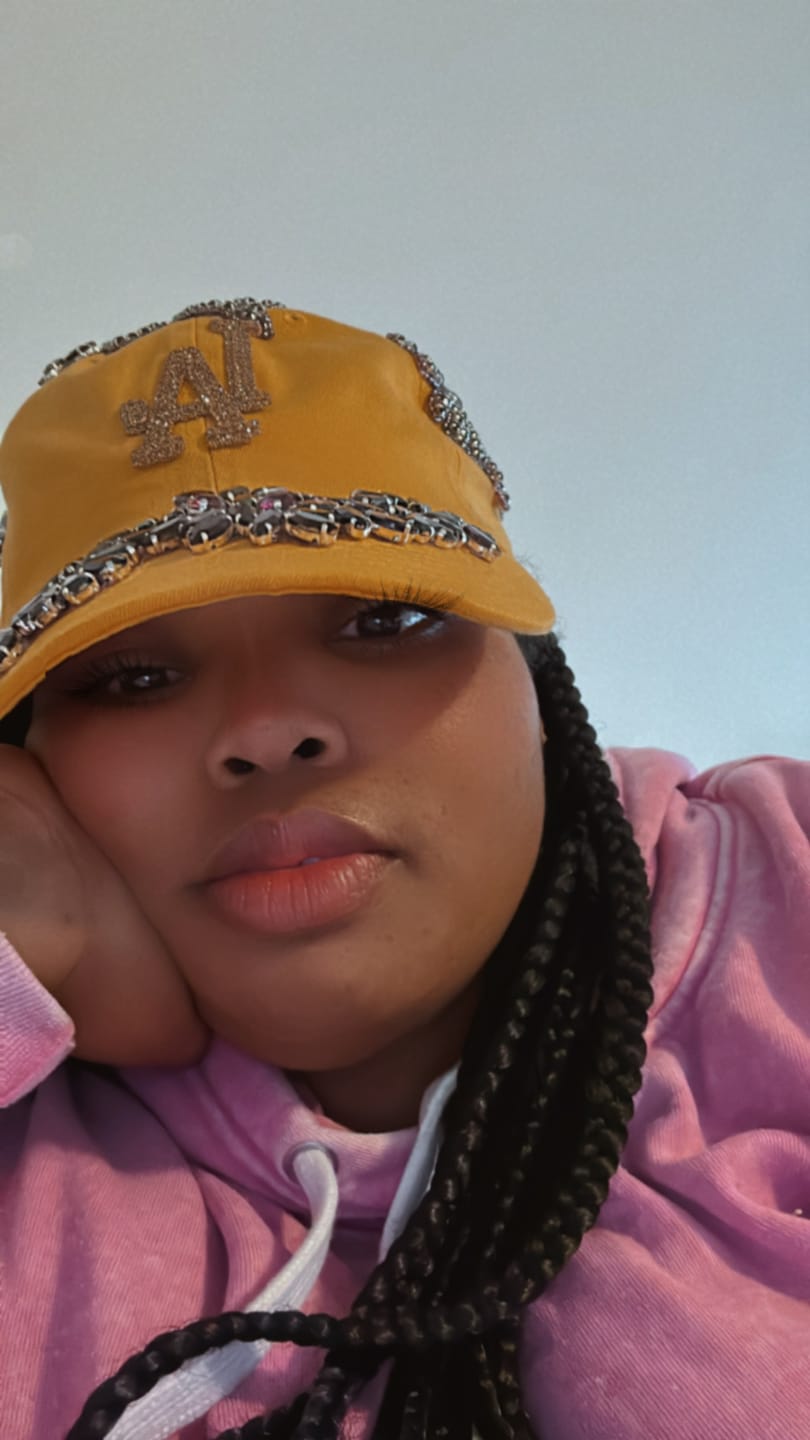 Customer photo review of Custom Beaded Purple Crystal Applique LA Hat