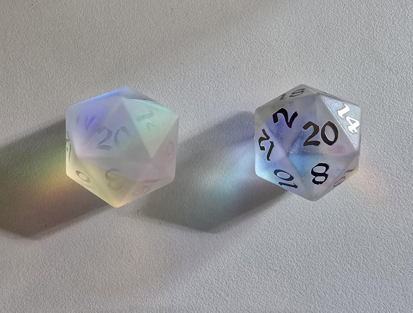 Customer photo review of Gemstone (Inked) Raised Dichroic Glass DND Dice Set