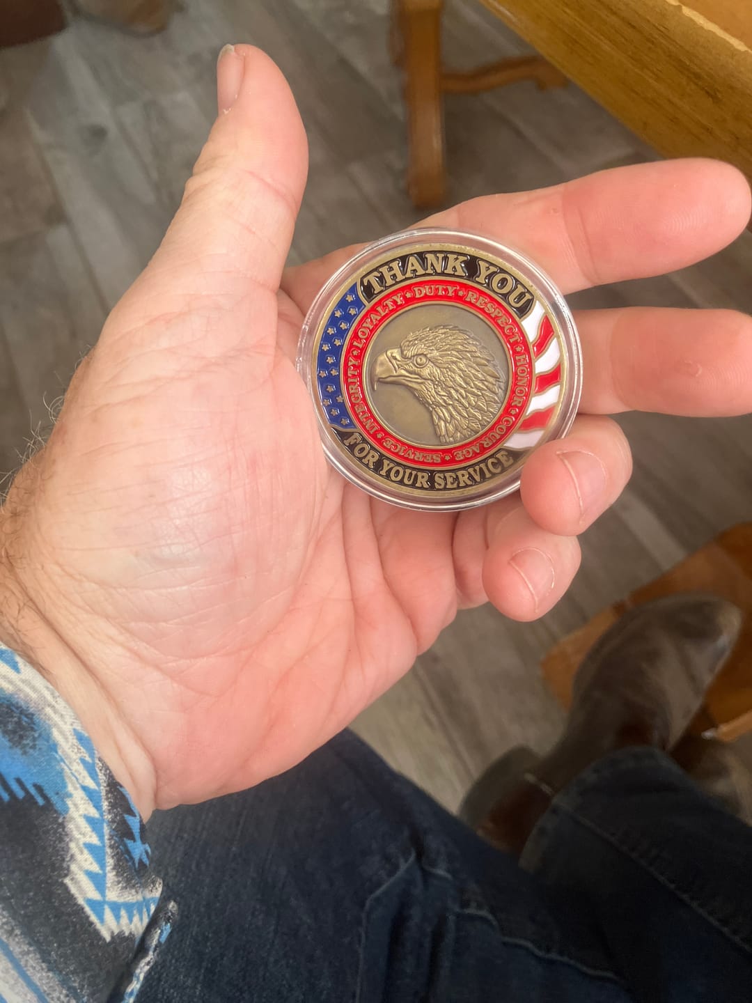 Customer photo review of Honoring All Who Served Thank You Coin