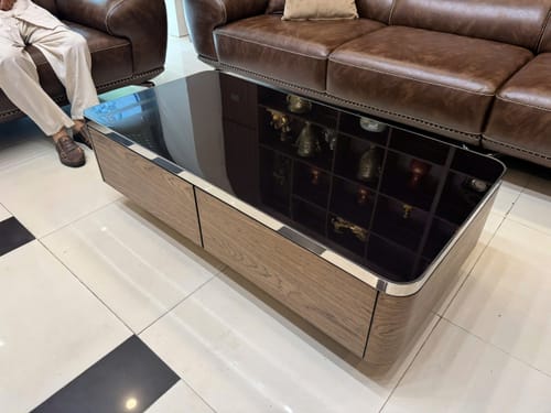 Customer photo review of Bàn trà phủ Veneer màu óc chó kết hợp viền inox 304 - VERITAS