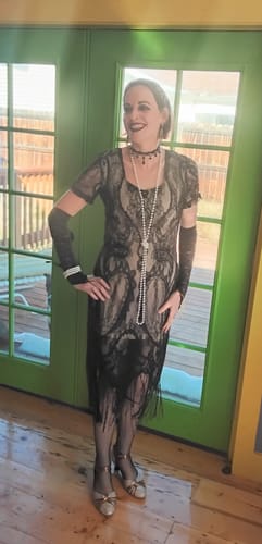 Customer photo review of [US Warehouse] Black 1920s Fringe Lace Flapper Dress