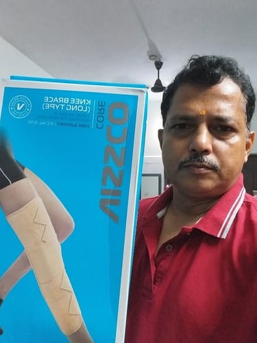 Customer photo review of Knee Brace - Long (19" Brace) | Ideal firm Knee support that limits knee motion & stabilizes the knee with mediolateral metal supports | Color - Beige