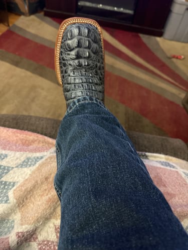 Customer photo review of Grey Caimán Neck Leather Boots With Black Shaft — Square Toe