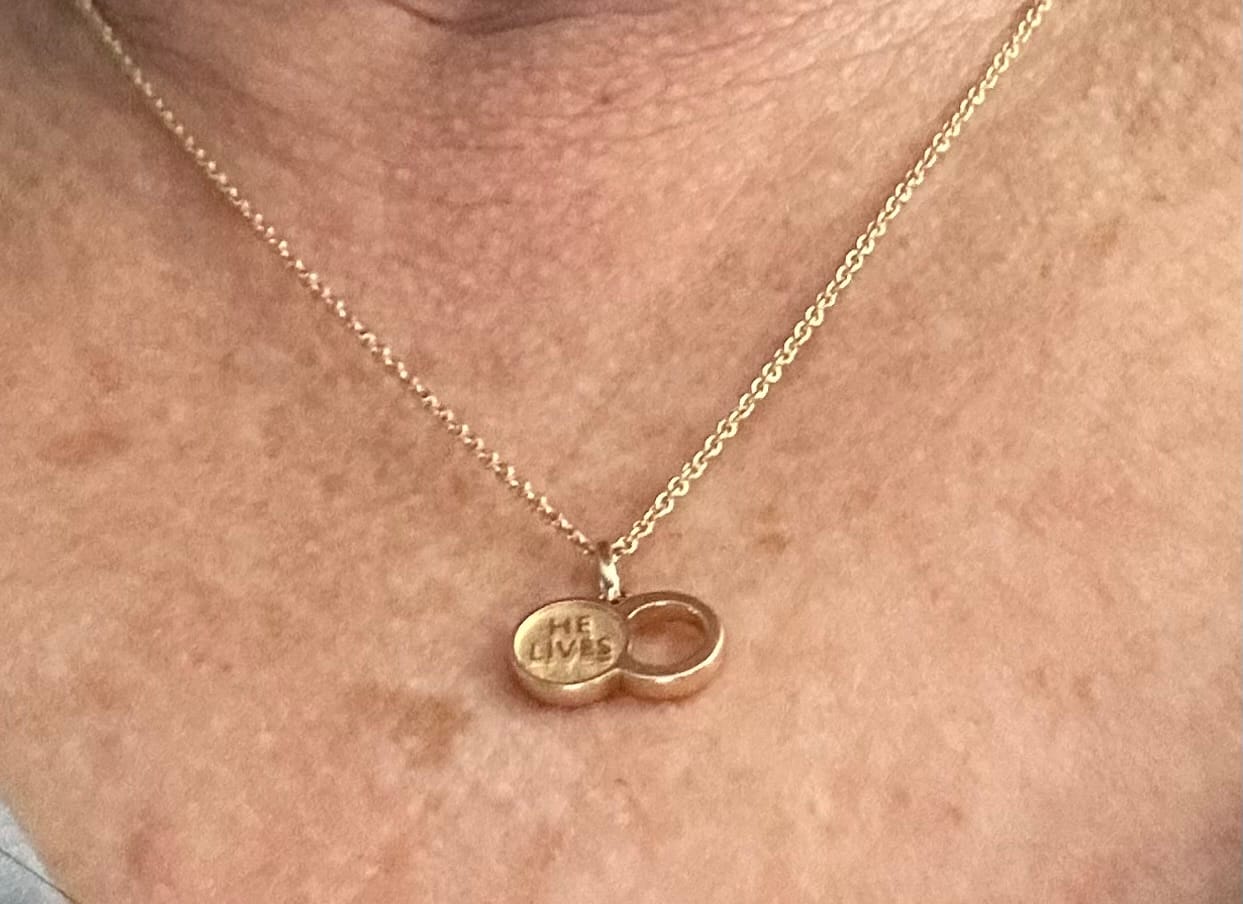 Customer photo review of "The Empty Tomb"  14K Solid Gold Pendant Necklace