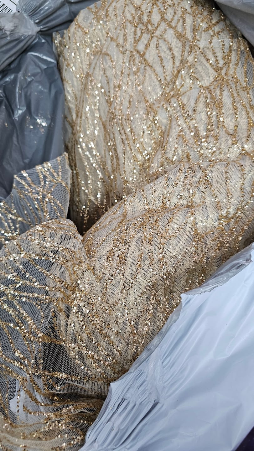 Customer photo review of Gold Glitter Lace on Mesh