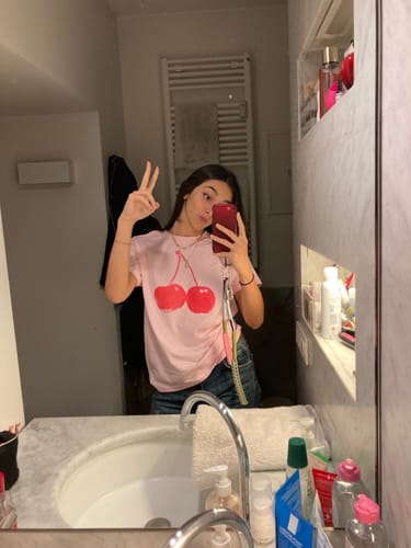 Customer photo review of 'Cherry' baby tee