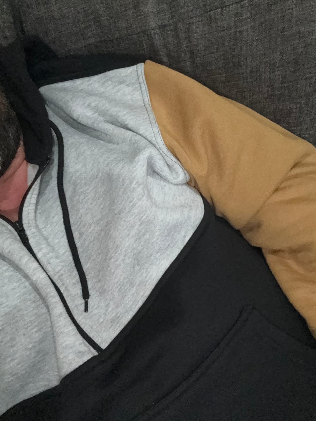 Customer photo review of Black, Grey & Sandy Taupe | Half Zip Long Tail Hoody