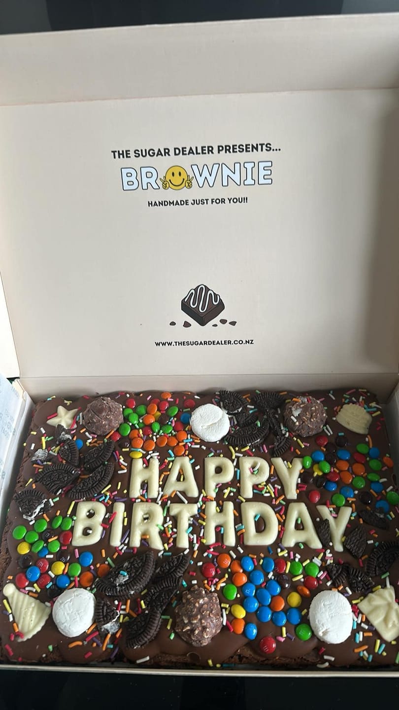 Customer photo review of Mega custom message birthday brownie