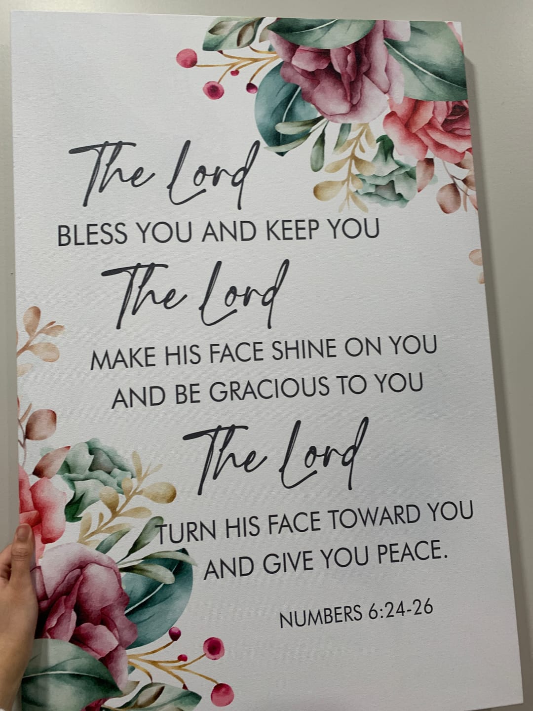 Customer photo review of The Lord Bless You And Keep You, Floral, Numbers 6:24-26 Wall Art Canvas