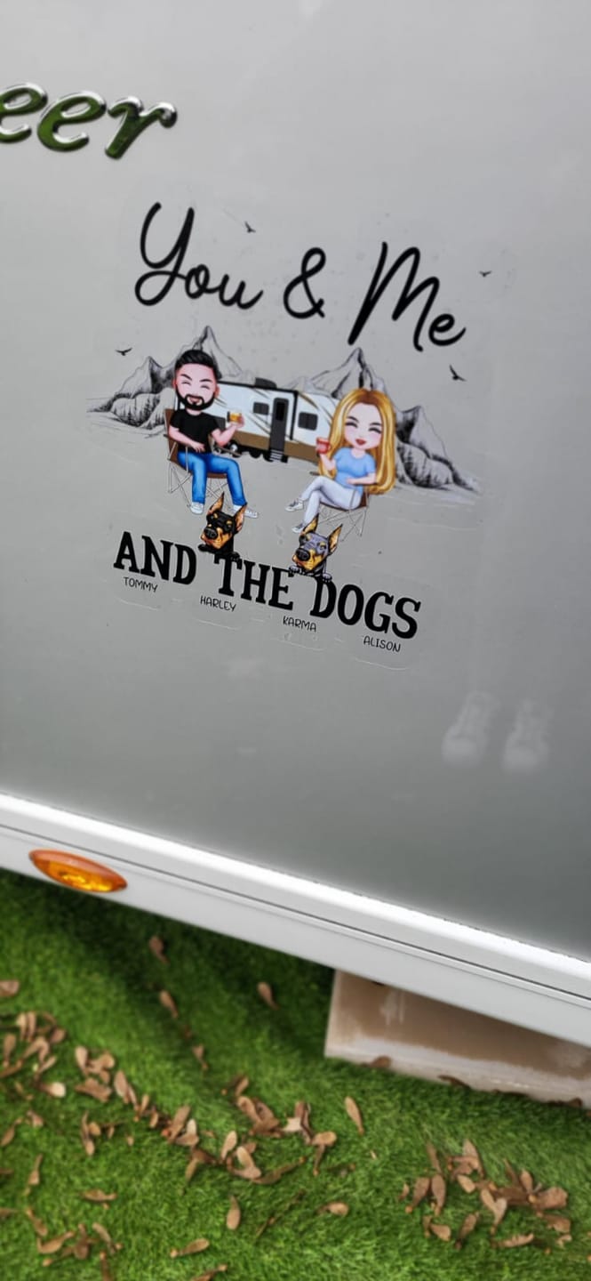Customer photo review of You Me & The Dogs Camping Couple Personalized RV Decal