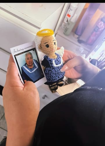 Customer photo review of Dolly® Personalized Crochet Doll with Photo Card