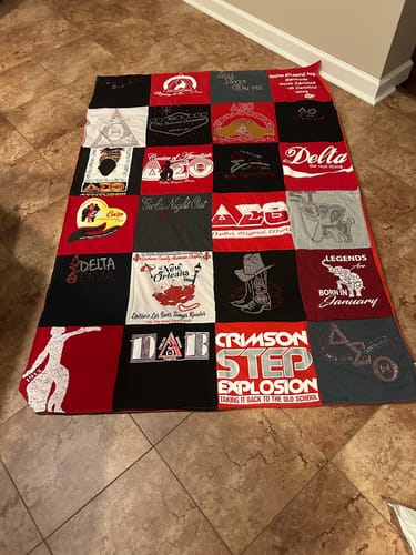 T-shirt quilt with dance, performance themes by Debi from VA