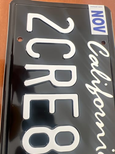 Customer photo review of 1994-2011 CALIFORNIA LICENSE PLATE - BLACK WITH WHITE TEXT 6"x12" (156.5mm x 305mm)
