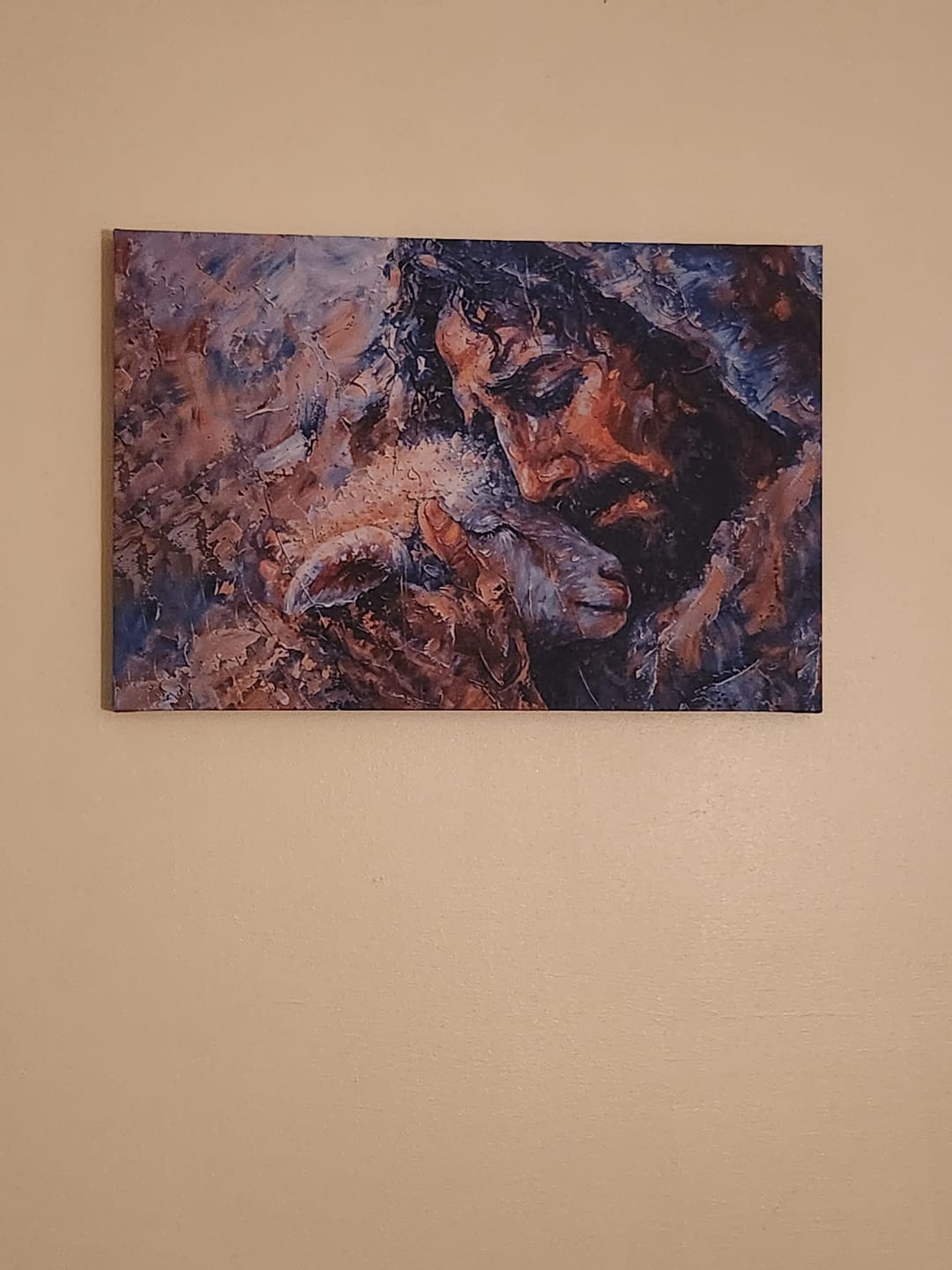 Customer photo review of Abstract Painting of Jesus and Lost Lamb Wall Art Canvas
