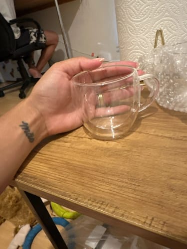 Customer photo review of Double-Wall Glass Coffee Mugs