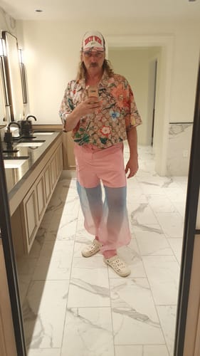 Customer photo review of Mens Ombre Patchwork See Through Pants SKUK53804