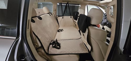 Customer photo review of NEW Waterproof Hard Bottom Car & Truck Seat Foldable Hammock Cover With Storage Pockets, Side Flaps, Headrest Straps, Seat Anchors, & Mesh Window (+FREE SAFETY BELT!)