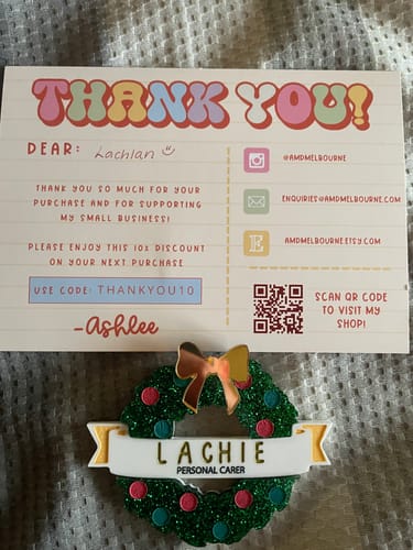 Customer photo review of Christmas Wreath Name Badge