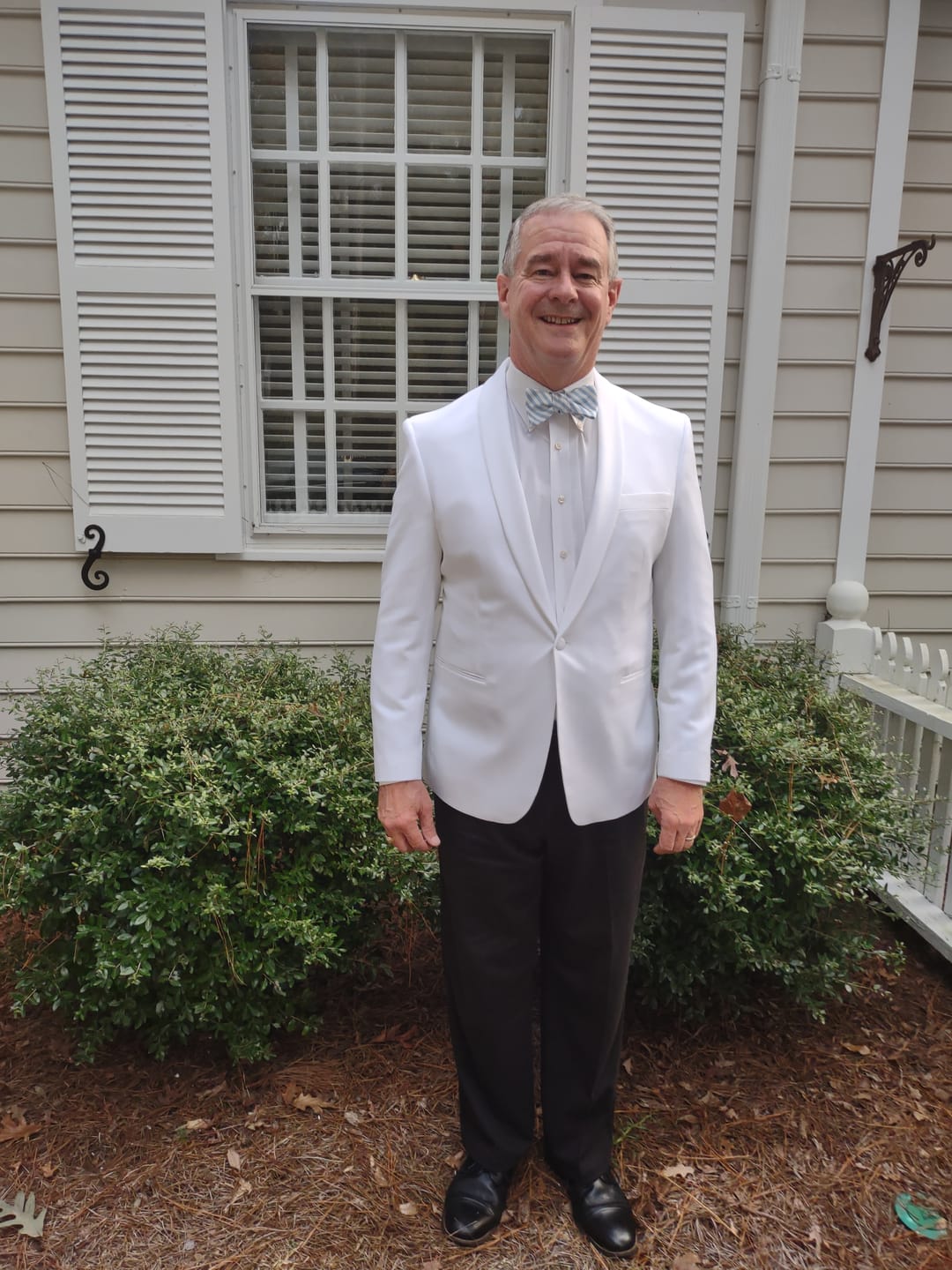 Customer photo review of Oyster Roast Carolina Blue Striped Bow Tie