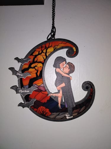 Customer photo review of Halloween Couple Hugging Kissing On Moon Personalized Suncatcher, Halloween Decor