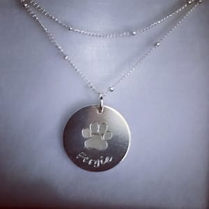 Customer photo review of Personalized Pet Paw Print Charm Necklace