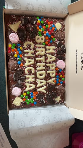 Customer photo review of Mega custom message birthday brownie
