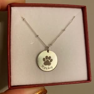 Customer photo review of Personalized Pet Paw Print Charm Necklace