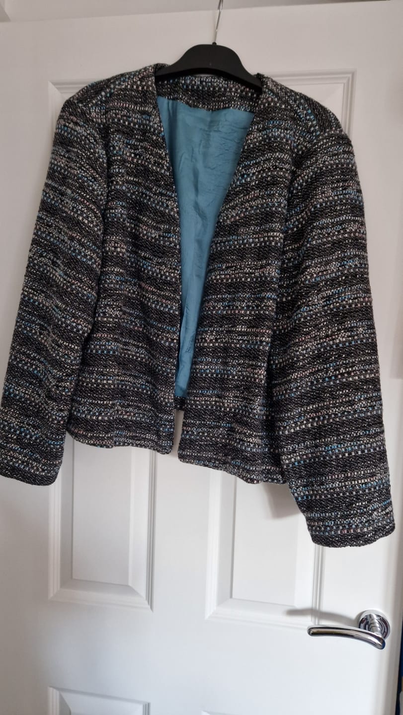 Customer photo review of Blue and Grey Boucle Fabric