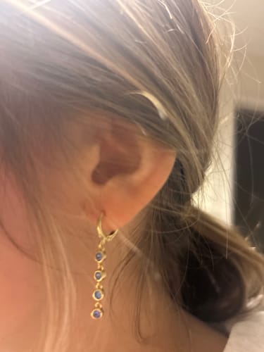 Customer photo review of Ellica Turquoise Gold Droplet Huggie Earrings