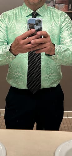 Customer photo review of Ties2you Men's Shirt Light Green Paisley Silk Long Sleeve Button Up Shirt