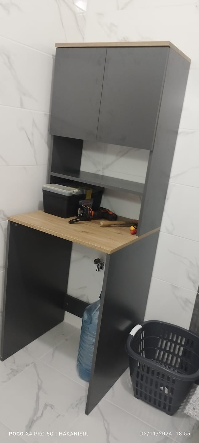 Customer photo review of Rani KD101 Çamaşır Makinesi Dolabı 3 Raflı Kapaklı Banyo Dolabı Antrasit - Sepet Ceviz