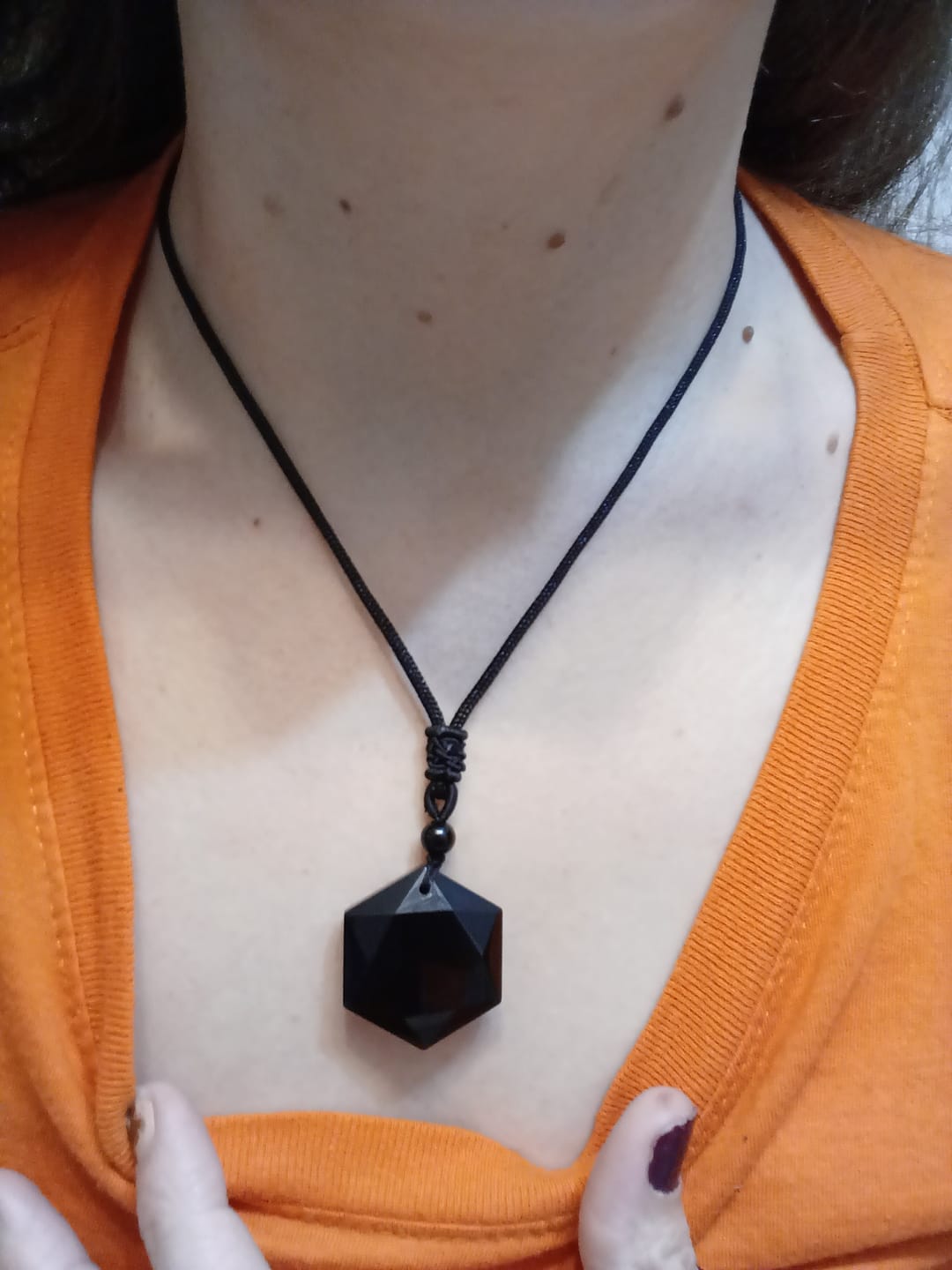 Customer photo review of Obsidian Self Protection Necklace