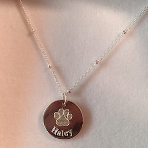 Customer photo review of Personalized Pet Paw Print Charm Necklace