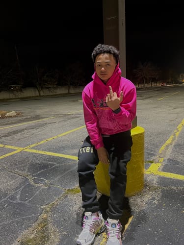 Customer photo review of Sp5der P*nk Web Hoodie Pink