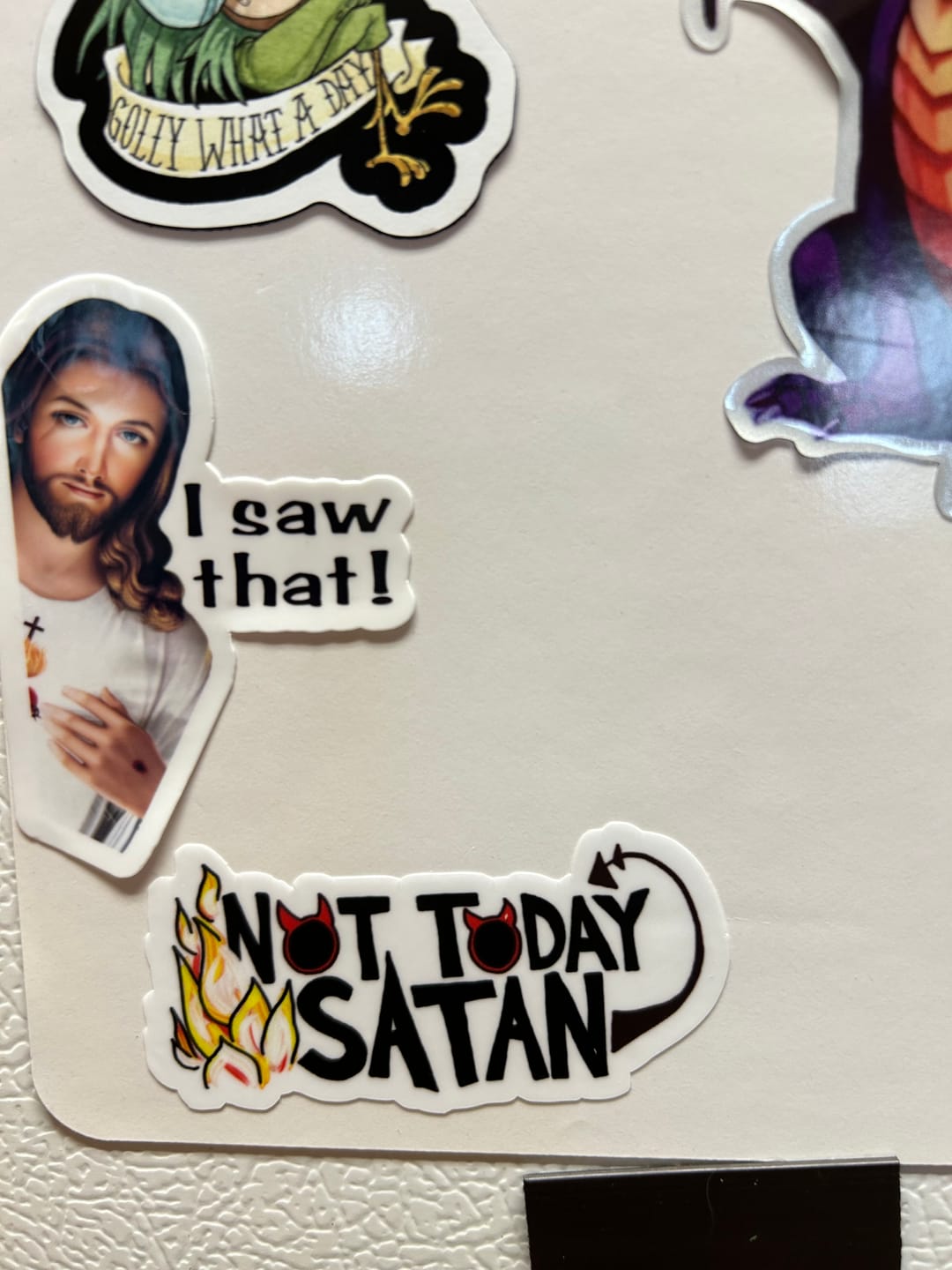 Customer photo review of Not Today Satan Lettering Sticker